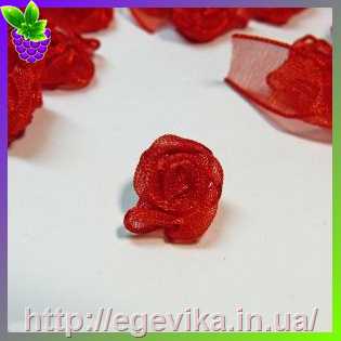 Купить Трояндочки з органзы, колір червоний, 10 мм