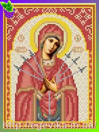 рисунок Схема, частичная вышивка бисером, атлас, икона Божья матерь 