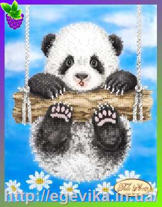 рисунок Схема, частичная вышивка бисером, атлас,  Ромашковая панда