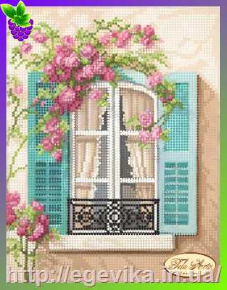 рисунок Схема, полная вышивка бисером, атлас, Окно в Париж