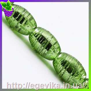 Купить Бусина скляна, овальна, волочильна, колір зелений, 11х8 мм