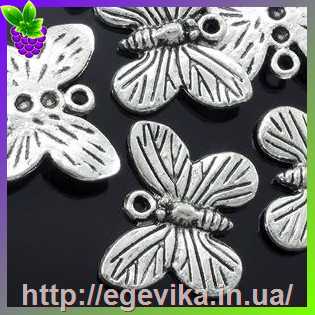 Купить Кулон-Підвіска, метелик, колір античне срібло, 14х19х2 мм