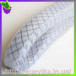 Купить Регилин стрічковий сітка, колір сірий зі срібним люрексом, 20 мм