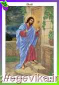 Схема, частичная вышивка бисером, полиэстровое атласное полотно,  "Исус стучит в двери" ("Ісус стукає в двері")