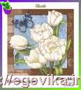 Схема, частичная вышивка бисером, полиэстровое атласное полотно,  "Белые тюльпаны" ("Білі тюльпани")