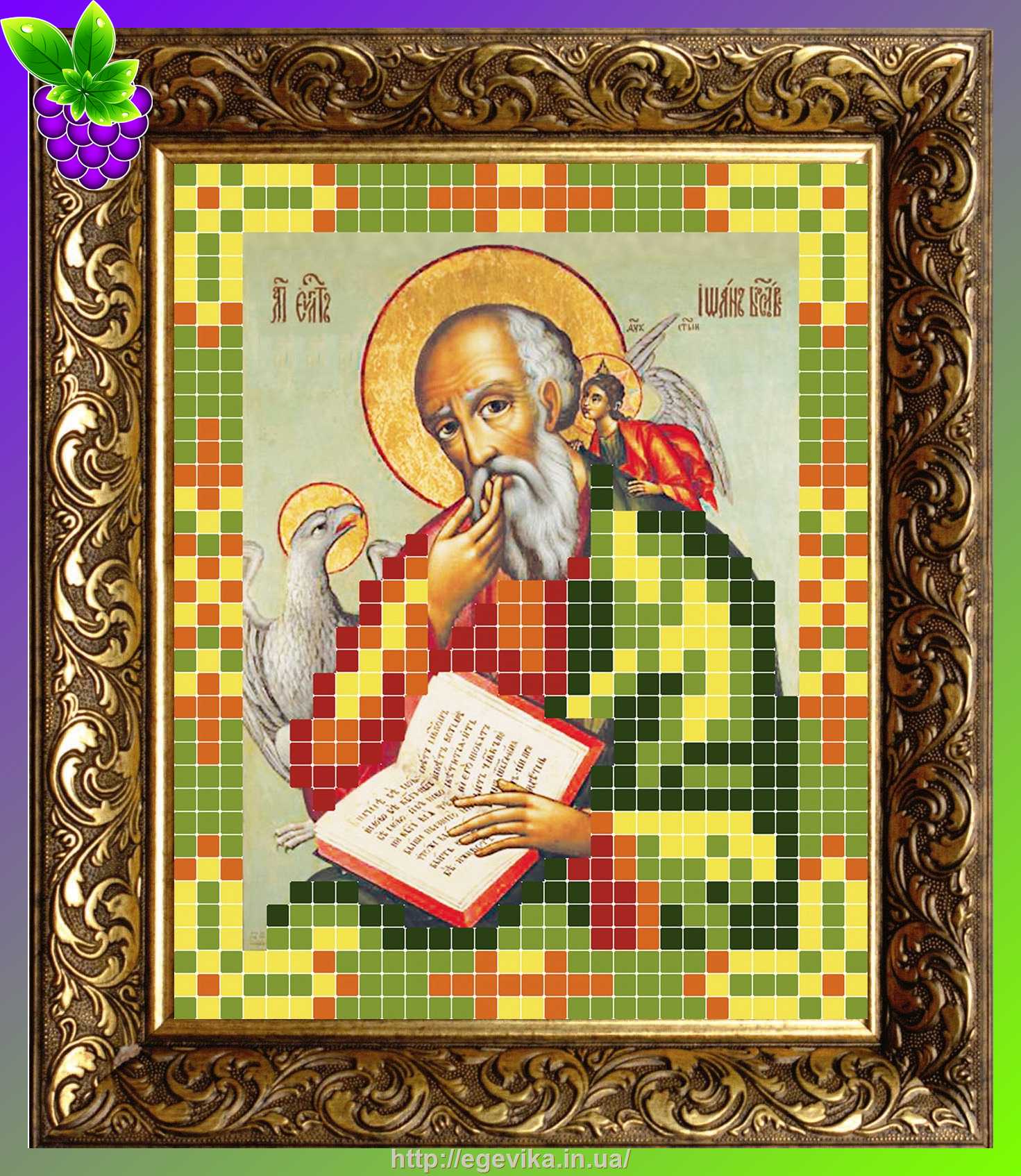 рисунок Схема, частичная вышивка бисером, атлас, икона 