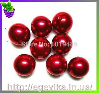 Купить Бусина перлова, акрил, колір червоний, 10 мм
