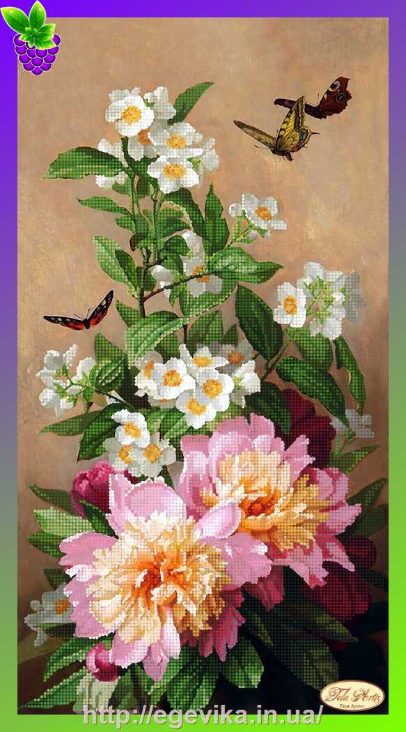 рисунок Схема, частичная вышивка бисером, атлас, 