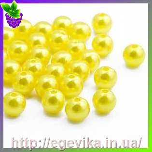 Купить Бусина перлова, акрил, колір яскраво-жовтий, 10 мм