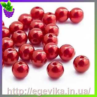 Купить Бусина перлова, акрил, колір темно-червоний, 10 мм
