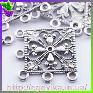 Купить Коннектор, 6 отворів, колір античне срібло, 36,5х34х1,5 мм