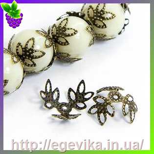 Купить Обниматель, шапочка для бусин, колір бронза, 13х4 мм