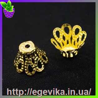 Купить Концевик конус, шапочка для бусин, колір золото, 12х8 мм