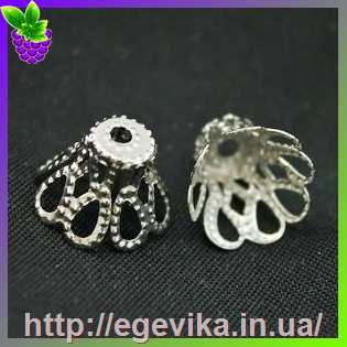 Купить Концевик конус, шапочка для бусин, колір срібло, 12х8 мм