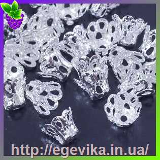 Купить Концевик конус, шапочка для бусин, колір срібло, 6х4,5 мм