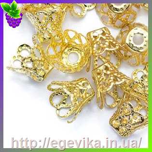 Купить Концевик конус, шапочка для бусин, колір золото, 9х8 мм