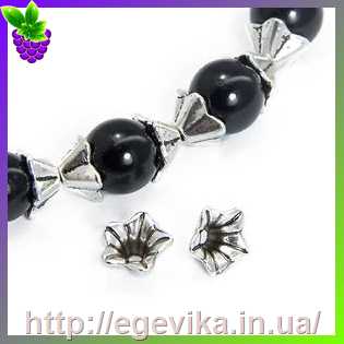 Купить Обниматель, шапочка для бусин, колір античне срібло, 8,5х5 мм