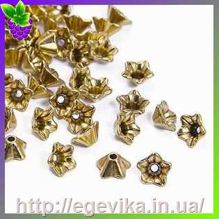 Купить Обниматель, шапочка для бусин, колір античне золото, 8,5х5 мм