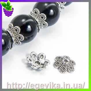 Купить Обниматель, шапочка для бусин, колір  срібло, 11х11х5 мм