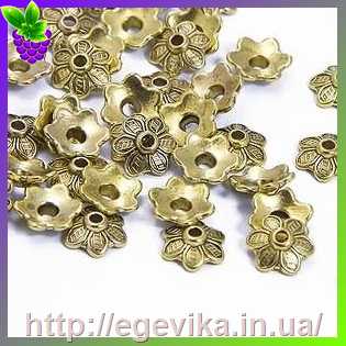 Купить Обниматель, шапочка для бусин, колір античне золото, 10,5х3,5 мм