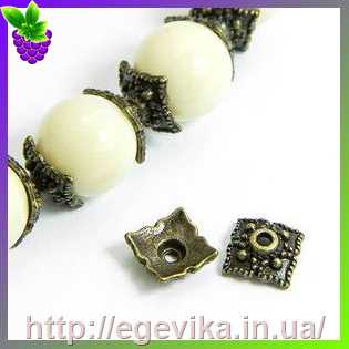 Купить Обниматель, шапочка для бусин, колір бронза, 8,5х8,5х2 мм