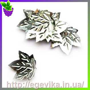 Купить Пайетки листик клена, колір срібний металлик, 20 шт