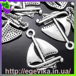 Купить Кулон-Підвіска, кораблик, колір античне срібло, 23х17х2 мм