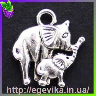 Купить Кулон-Підвіска, слони, колір античне срібло, 16х15х2,5 мм