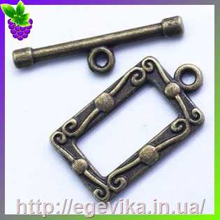 Купить Застібка тогл, колір бронза, 21х11 мм