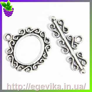 Купить Застібка тогл, колір античне срібло, 23x1,5 мм