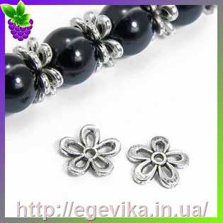 Купить Обниматель, шапочка для бусин, колір античне срібло, 11,5х2,5 мм