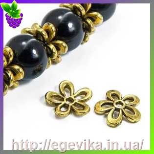 Купить Обниматель, шапочка для бусин, колір античне золото, 11,5х2,5 мм