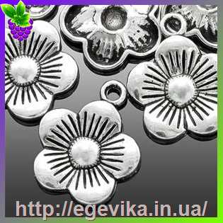 Купить Кулон-Підвіска, квітка, колір античне срібло, 19х15х2 мм