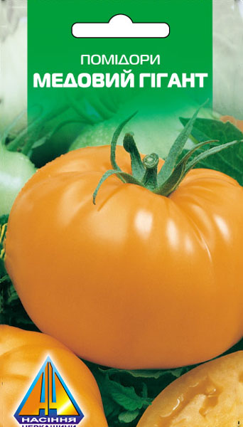 <span>Помідори</span>  Медовий гігант (0.1г), середньоранній, кущ висотою до 1,5м, плоди масою 300-400г