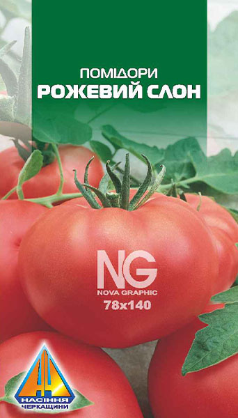 <span>Помідори</span>  Рожевий Слон (0,2г), середньостиглий, кущ висотою до 1,5м, плоди масою до 300г