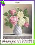 Схема, часткова вишивка бісером, полиэстровое атласне полотно,  "Рози у вазі"
