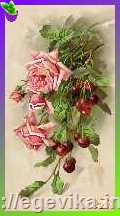 Схема, частичная вышивка бисером, атлас, "Розы с вишнями" ("Букет с вишнями")