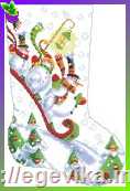 Заготовка новогодний сапожок для подарков, вышивка бисером, габардин/атлас, "Веселые снеговики"