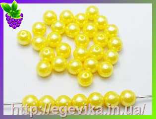 Купить Бусина перлова, акрил, колір жовтий, 10 мм
