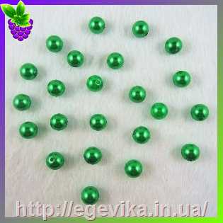 Купить Бусина перлова, акрил, колір зелений, 10 мм