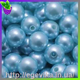 Купить Бусина перлова, акрил, колір блакитний, 10 мм