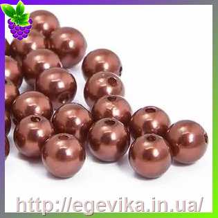 Купить Бусина перлова, акрил, колір коричневий, 10 мм