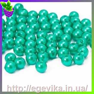 Купить Бусина перлова, акрил, колір зелений, 6 мм