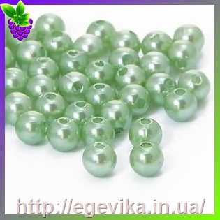 Купить Бусина перлова, акрил, колір блідо-зелений, 6 мм