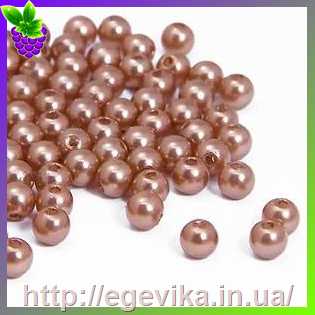 Купить Бусина перлова, акрил, колір шоколад, 6 мм