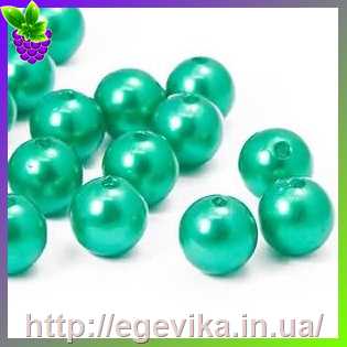 Купить Бусина перлова, акрил, колір зелений, 14 мм
