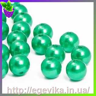 Купить Бусина перлова, акрил, колір зелений, 12 мм