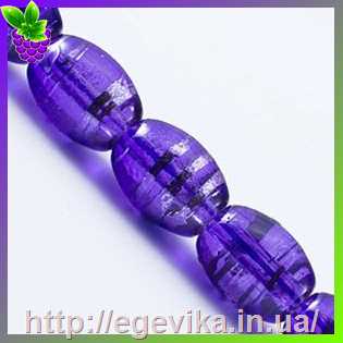 Купить Бусина скляна, овальна, волочильна, колір фіолетовий, 11х8 мм