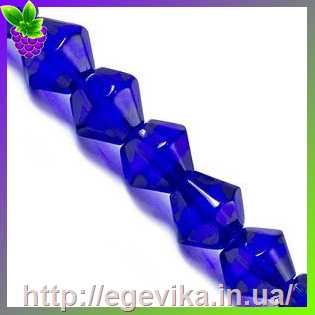 Купить Бусина скляна гранована, биконус, колір фіолетовий, 6 мм