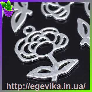 Купить Кулон-Підвіска, квітка, колір античне срібло,  25х18х2 мм
